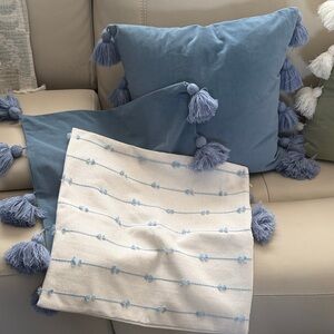 Blue and White Tassel Pillow Set of 3 covers